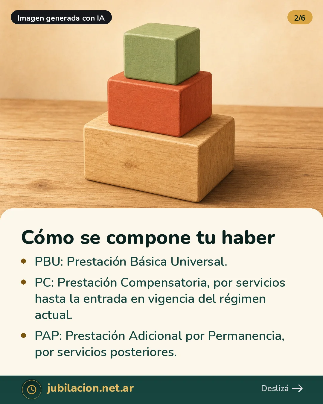 Tres bloques de madera de colores apilados