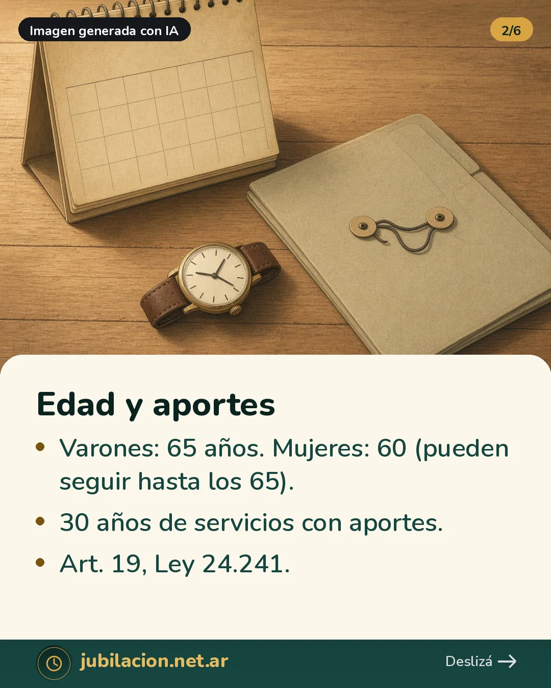 Calendario de escritorio, un reloj de pulsera y una carpeta sobre una mesa de madera